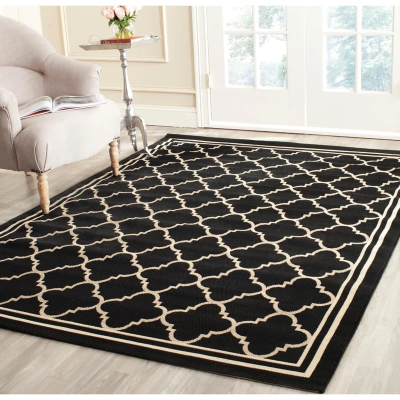 Safavieh Trellis Indoor/Outdoor Woven Rectangle Area Rug, Courtyard Collection, CY6918, in Black / Beige, 160 X 231 cm for Garden, Patio or Any Outdoor Space