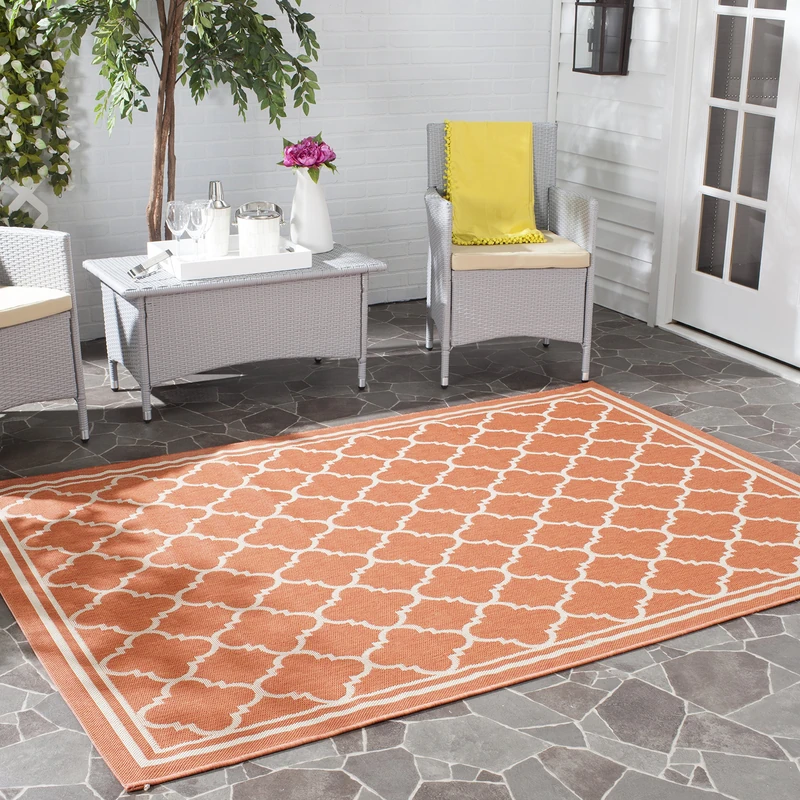 Safavieh Trellis Indoor/Outdoor Woven Rectangle Area Rug, Courtyard Collection, CY6918, in Terracotta / Bone, 122 X 170 cm for Garden, Patio or Any Outdoor Space