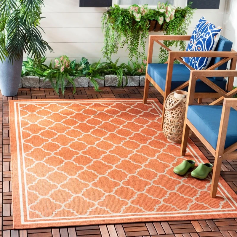 SAFAVIEH Trellis Rug for Indoor & Outdoor - Courtyard Collection, Short Pile, in Terracotta and Bone color, 201 X 290 cm
