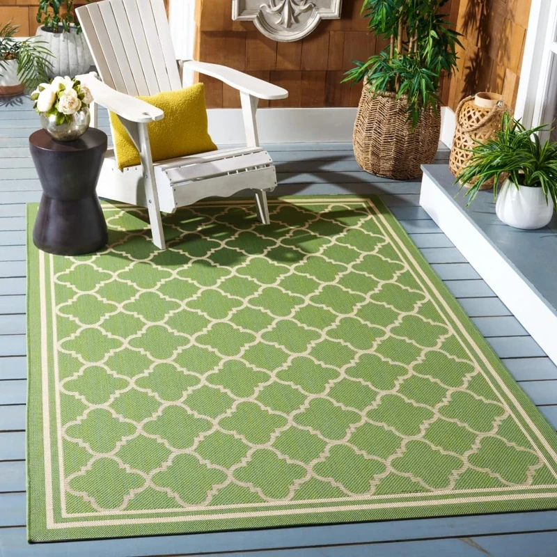 SAFAVIEH Trellis Rug for Indoor & Outdoor - Courtyard Collection, Short Pile, in Green and Beige color, 122 X 170 cm