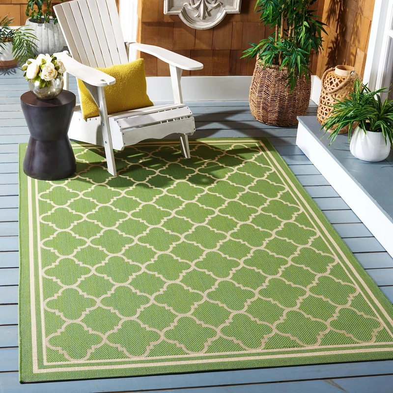 Safavieh Trellis Indoor/Outdoor Woven Rectangle Area Rug, Courtyard Collection, CY6918, in Green / Beige, 160 X 231 cm for Garden, Patio or Any Outdoor Space