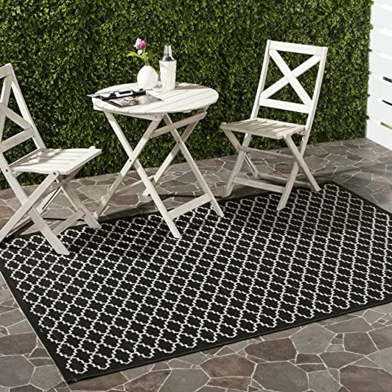 Safavieh Trellis Indoor/Outdoor Woven Rectangle Area Rug, Courtyard Collection, CY6919, in Black / Beige, 160 X 231 cm for Garden, Patio or Any Outdoor Space