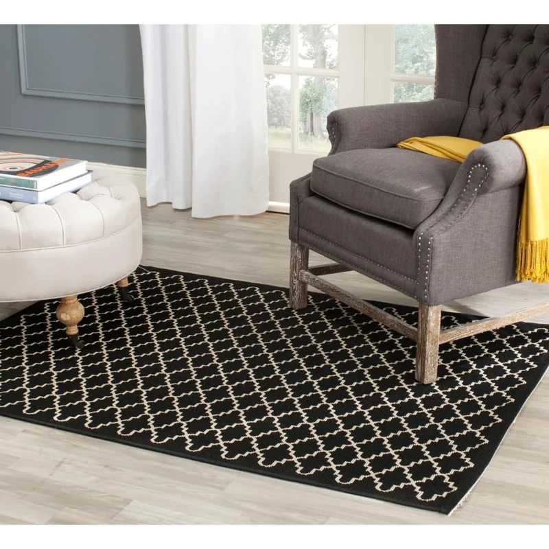 Safavieh Trellis Indoor/Outdoor Woven Rectangle Area Rug, Courtyard Collection, CY6919, in Black / Beige, 122 X 170 cm for Garden, Patio or Any Outdoor Space
