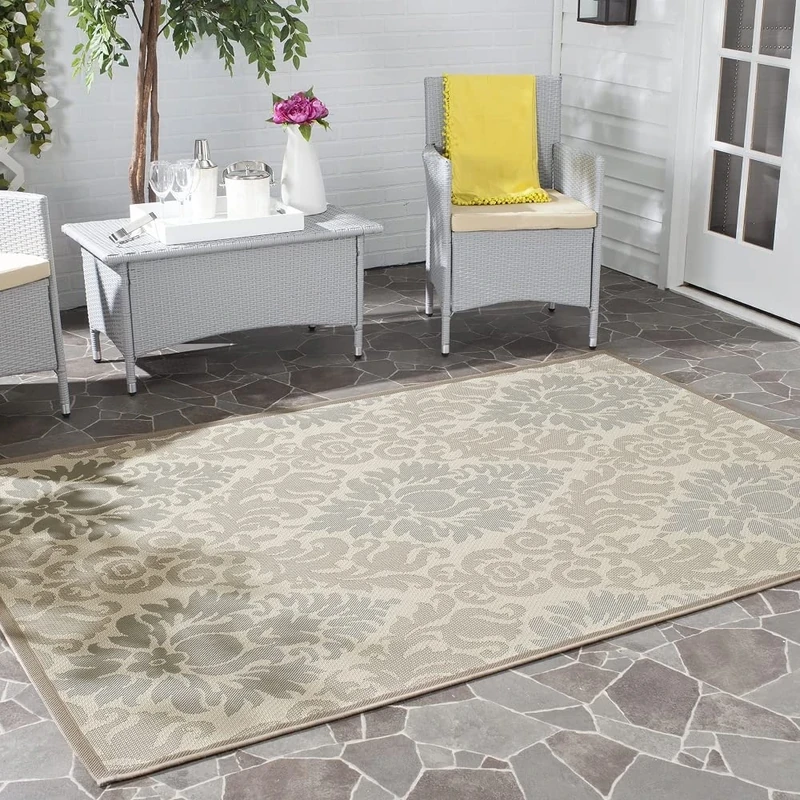 Safavieh Contemporary Indoor/Outdoor Woven Rectangle Area Rug, Courtyard Collection, CY7133, in Beige / Dark Beige, 122 X 170 cm for Garden, Patio or Any Outdoor Space