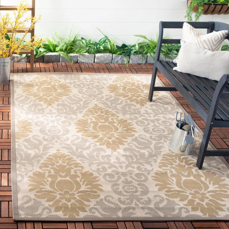 Safavieh Contemporary Indoor/Outdoor Woven Rectangle Area Rug, Courtyard Collection, CY7133, in Beige / Dark Beige, 122 X 170 cm for Garden, Patio or Any Outdoor Space