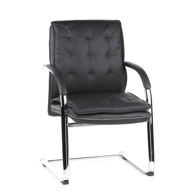 hjh OFFICE Visitor Chair Conference guest chair Chair VILLA V Leather Stable Cantilever Frame chrome armrests black - Image 1