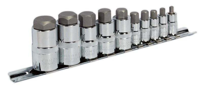 Sealey Ak6229 Hex Socket Bit Set 10Pc Stubby 1/4 3/8 and 1/2Sq Drive
