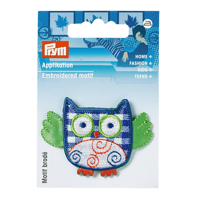 Prym 923100 Applique Owl Blue/Green Application, Unica - Image 1