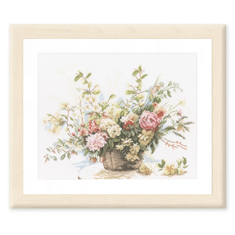 Lanarte Counted Cross Stitch Kit: Basket of Roses (Linen), NA, 49 x 39cm