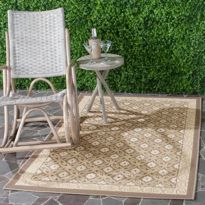 Safavieh Contemporary Indoor/Outdoor Woven Rectangle Area Rug, Courtyard Collection, CY7810, in Dark Beig / Beige, 122 X 170 cm for Garden, Patio or Any Outdoor Space