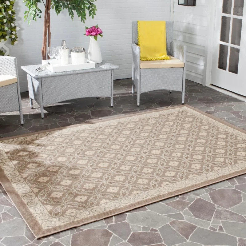 SAFAVIEH Contemporary Rug for Indoor & Outdoor - Courtyard Collection, Short Pile, in Dark Beig and Beige color, 160 X 231 cm