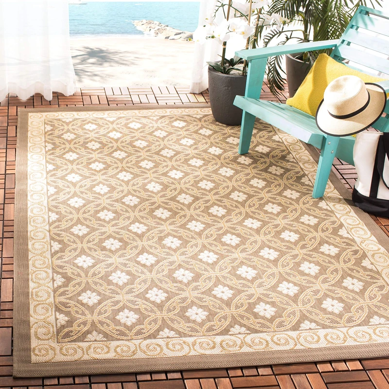 SAFAVIEH Contemporary Rug for Indoor & Outdoor - Courtyard Collection, Short Pile, in Beige and Beige color, 201 X 290 cm