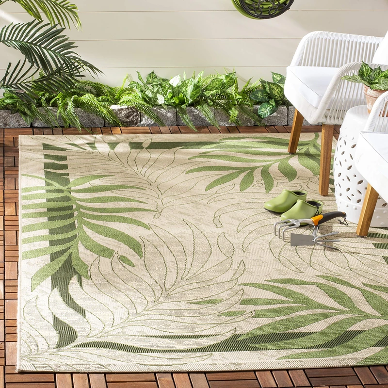 Safavieh Contemporary Rug for Living Room, Dining Room, Bedroom - Courtyard Collection, Short Pile, in Green and Beige, 122 X 170 cm - Image 1