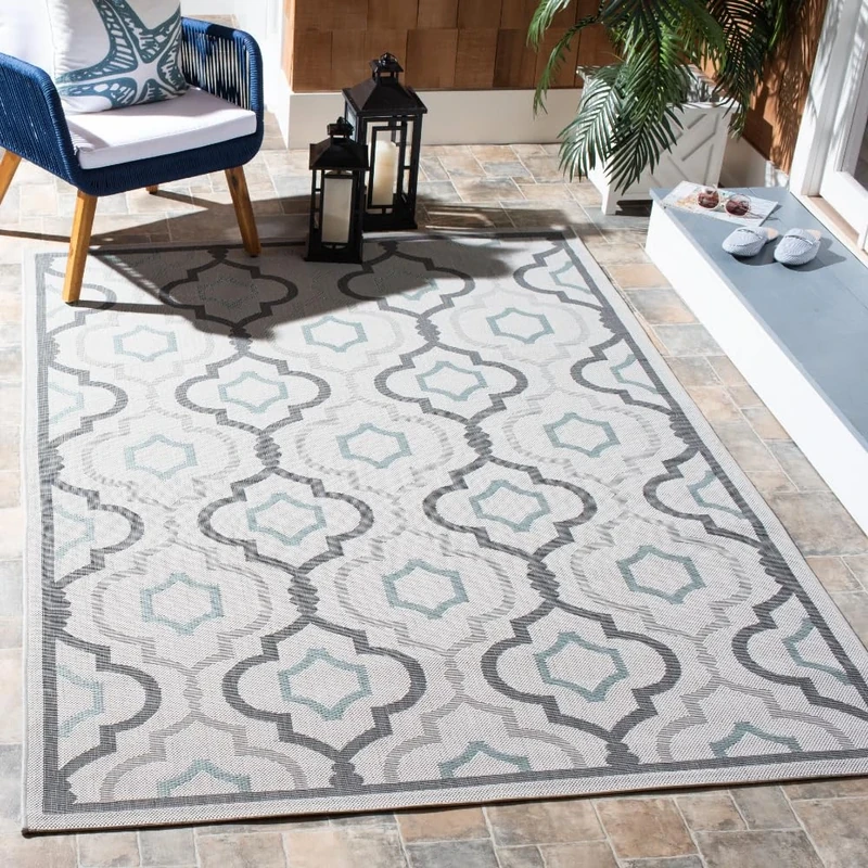 Safavieh Contemporary Indoor/Outdoor Woven Rectangle Area Rug, Courtyard Collection, CY7938, in Light Grey / Anthracite, 201 X 290 cm for Garden, Patio or Any Outdoor Space