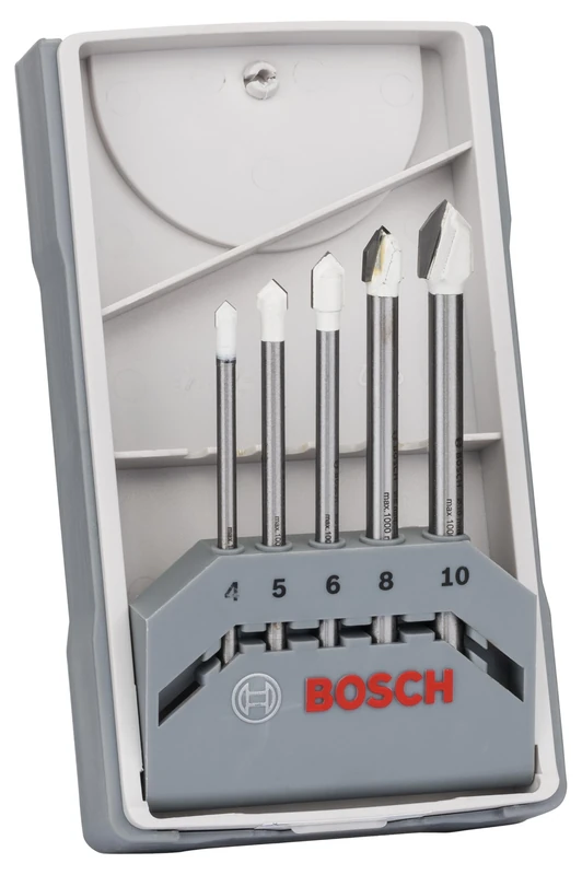 Bosch Professional 5-Piece CYL-9 Ceramic Tile Drill Bit Set (for Tiles, Porcelain and Ceramics, Accessories for Drills), silver, 4mm/5mm/6mm/8mm/10mm, 2608587169