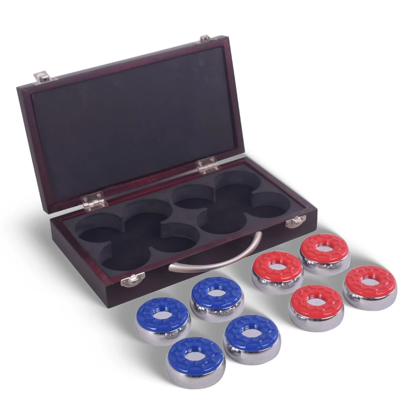 Hathaway Shuffleboard Pucks with Case (Set of 8), Dark Cherry Finish - Image 1