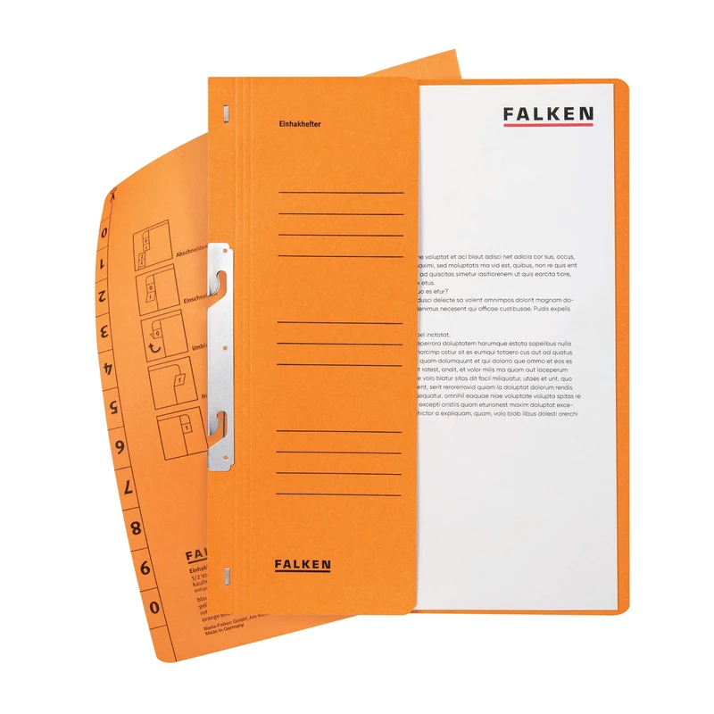 Exacompta - Ref 80000755001F - FALKEN - Hook-In Top-Down Flat Files - A4 (210 x 297mm) in Size, Half Cover for Identification, 250gsm Recycled Manilla - Orange (Pack of 50) - Image 1