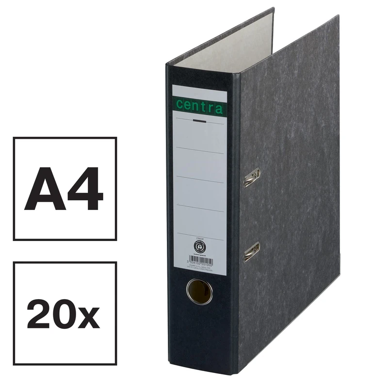 Centra 220105 Standard Folder, Cloud Marble, Pack of 20, Recycling, Blue Angel, LGA Certificate, A4, 8 cm Wide, up to 600 Sheets (80 g/m²), Edge Protection, Finger Hole, Black - Image 1