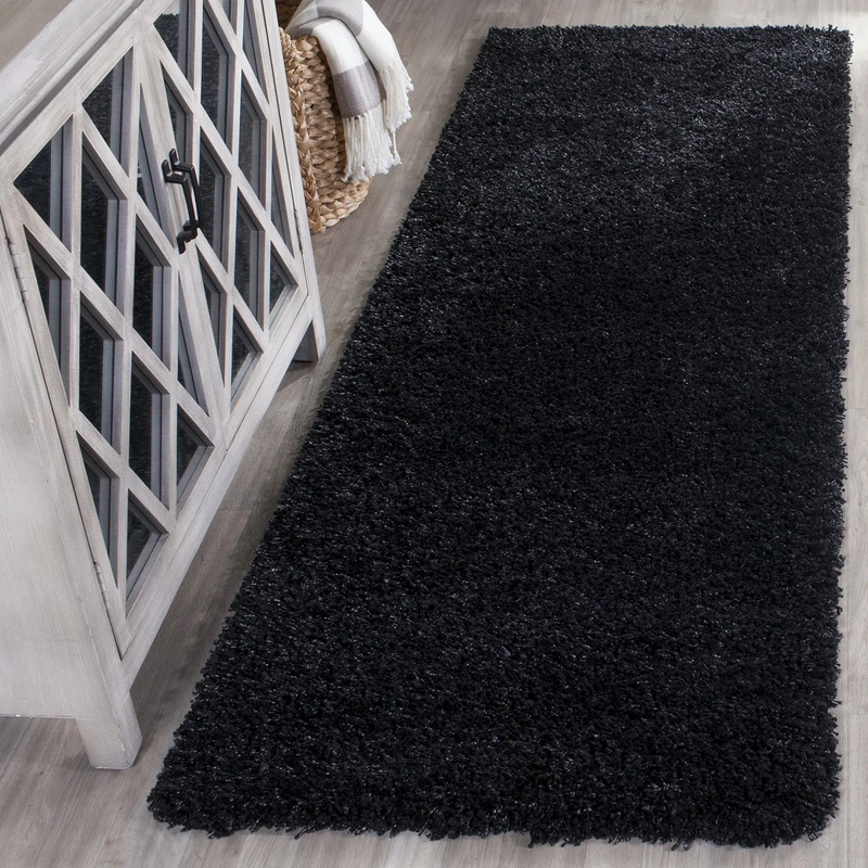 Safavieh Shaggy Indoor Woven Runner Area Rug, California Shag Collection, SG151, in Black, 69 X 213 cm for Living Room, Bedroom or Any Indoor Space