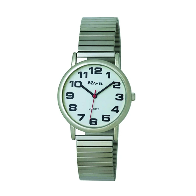 Ravel Women's Easy Read Watch - Big Numbers, Silver Expander Bracelet