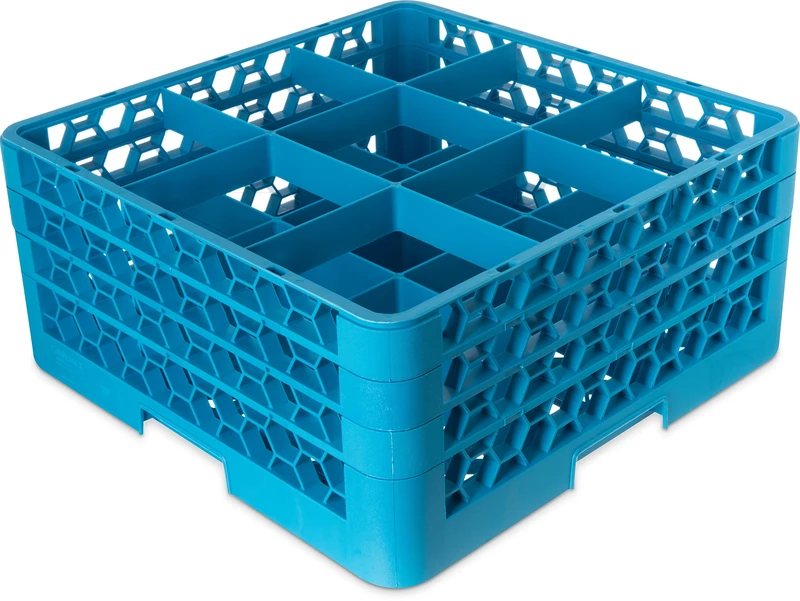 Carlisle RG9-314 OptiClean 9-Compartment Glass Rack w/ 3 Extenders, Polypropylene, 20.88" Length, 20.88" Width, 8.72" Height, Blue (Case of 2)