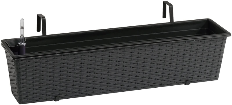 Gartenfreude 4000-1009-001 80 19 xcm Resin Wicker Balcony Box with Watering System includes Mounting - Anthracite Finish