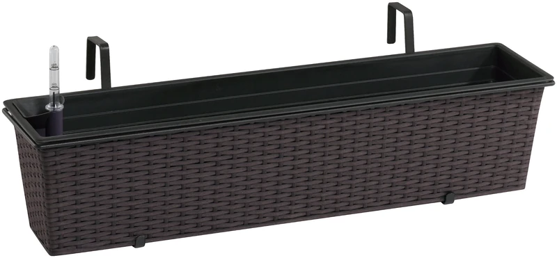 Gartenfreude 4000-1009-024 Polyrattan Balcony Box with Hanging Hooks 80 x 19 x 18 cm With Watering System Mocha-Coloured