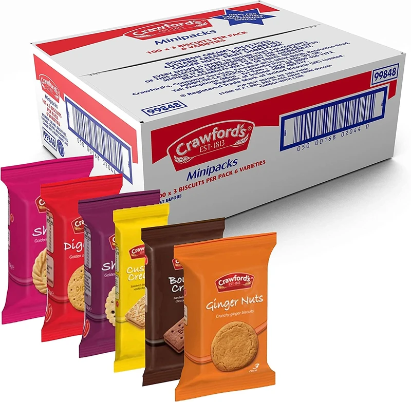 Crawford's Assorted Mini Biscuit Packs, 6 Classic Varieties, Individually Wrapped, 30 g (Pack of 100)