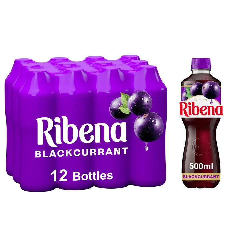 Ribena Blackcurrant Juice Drink 500ml - Multipack of 12 | Real Fruit | Rich In Vitamin C | No Artificial Colours or flavous | Fruity Refreshment | Ready To Drink | 100% Recycled