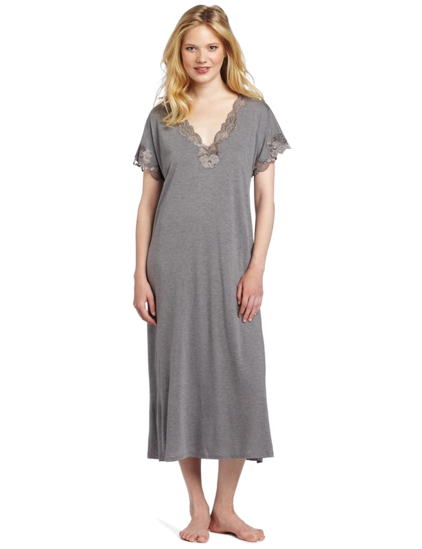 Natori Women's Zen Floral Covered Gown, Heather Grey, X-Large