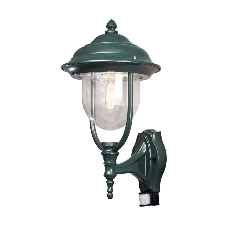 Konstsmide Outdoor Wall Light Mains Powered/Parma Up Traditional Lantern with PIR Sensor Motion Detector/1 x 75 W E27 Max Lamp/Clear Acylic Glass/Aluminium/IP43/Outside Light Green