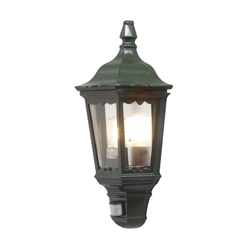 Konstsmide Outdoor Lights Firenze Flush Outdoor Wall Light with PIR Sensor-Motion Detector / 1 x 100 W E27 Max Wall Lamp / Clear Glass Panels / Aluminium / IP43 / Outside Light Green, 7230-600