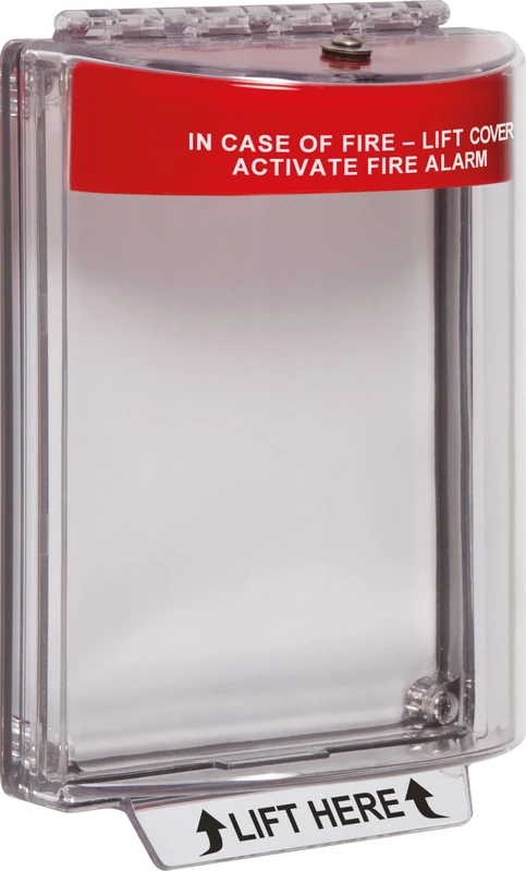 Safety Technology International Universal Stopper, STI-13010FR, Polycarbonate Call Point Cover, MCP Protector, Fire Alarm Cover, Flush Mount, Fire Red Hood - Image 1