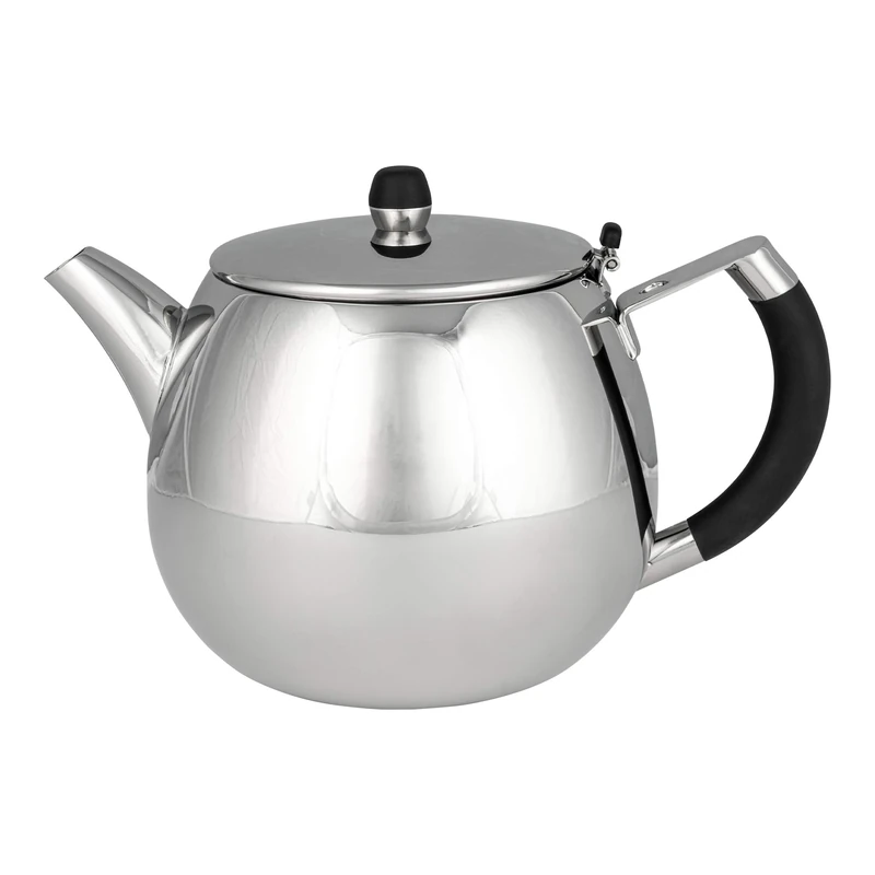 Café Stål Grandeur Range Deluxe Tea Pot, Double Walled Exterior, Mirror Polished 18/10 Stainless Steel, Soft Touch Handles, Perfect Pour Spout 35oz (1 Litre)
