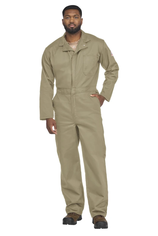 Bulwark Men's Flame Resistant 9 oz Twill Cotton Classic Coverall with Hemmed Sleeves, Khaki, 52