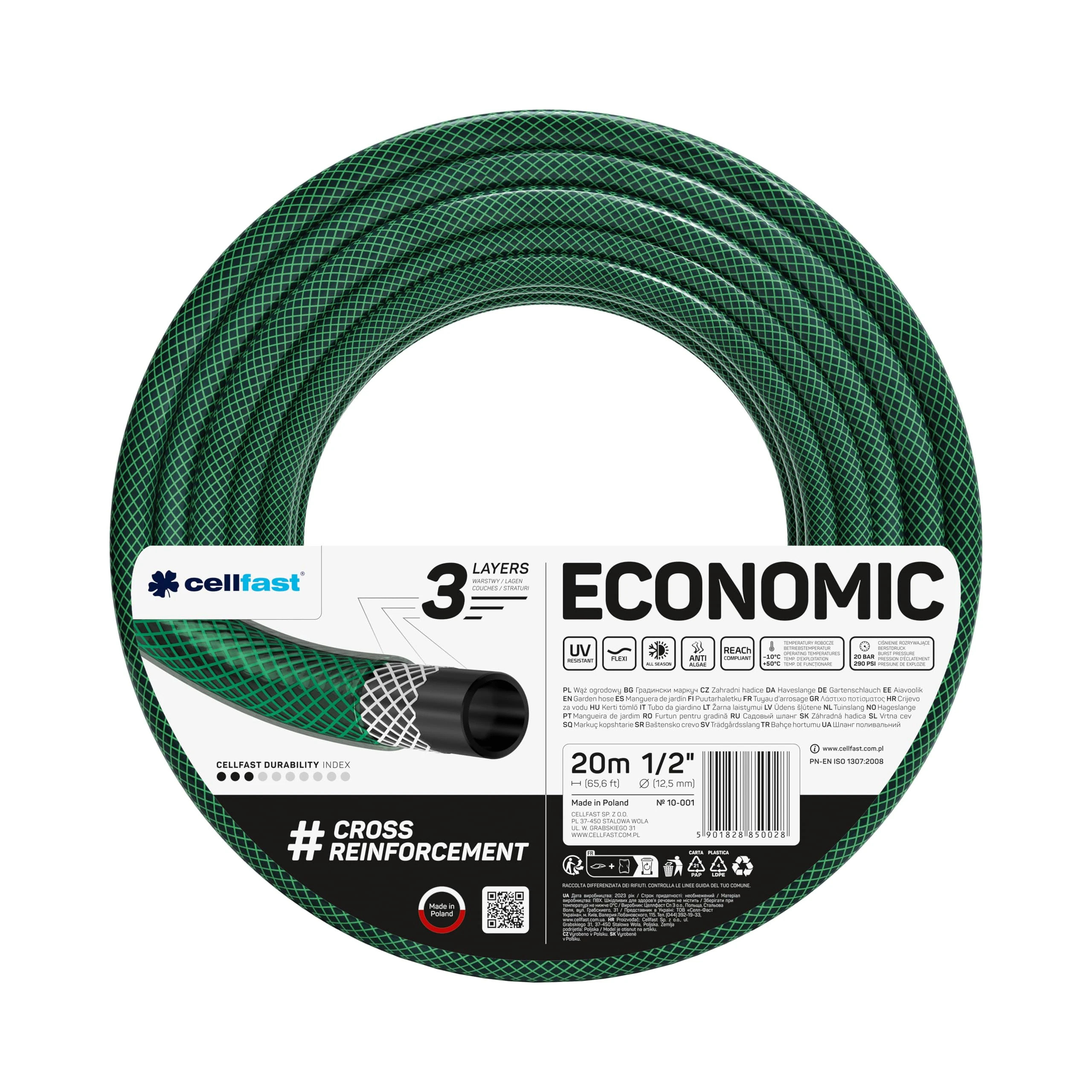 Cellfast Economic garden hose 1/2 “20m green, plastic, Packaging May Vary