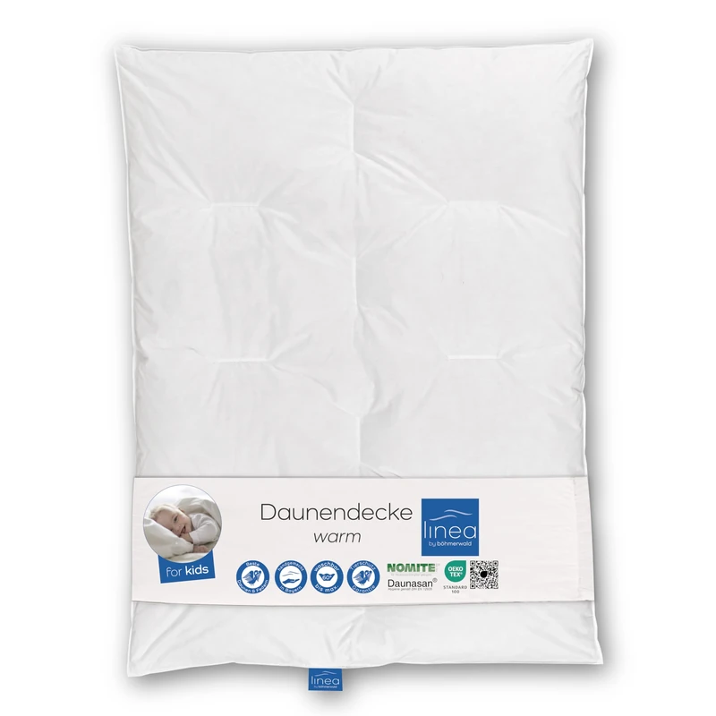 LINEA by böhmerwald kids’ down duvet, warm, 100 x 135 cm, 90% down/10% feathers, class 1, suitable for allergy sufferers, washable up to 60 °C, produced in Germany - Image 1