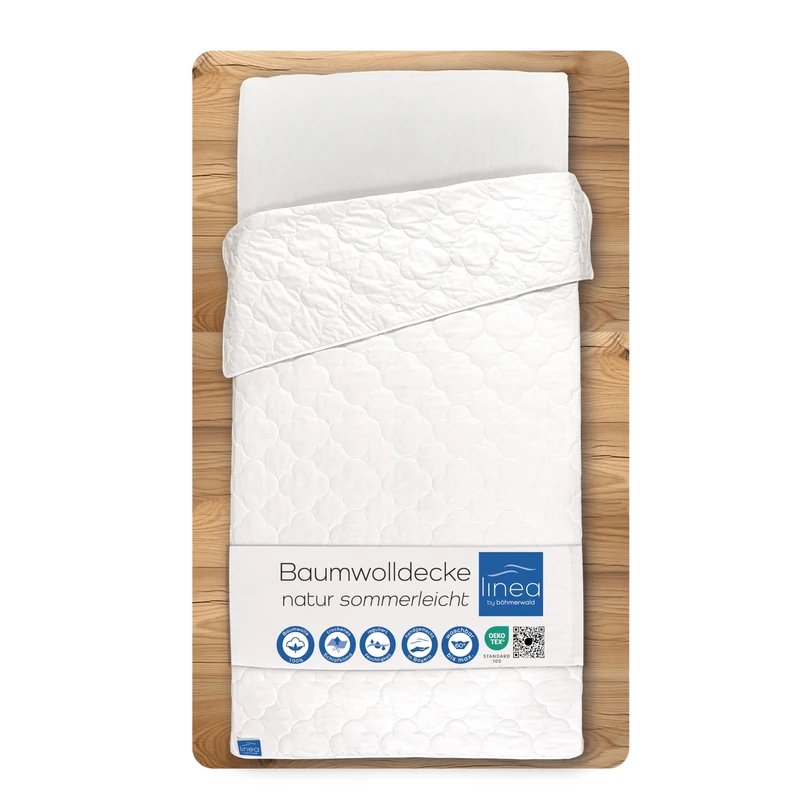 LINEA by böhmerwald nature cotton summer duvet, light, 135 x 200 cm, 100% cotton, suitable for allergy sufferers, washable up to 60 °C, produced in Germany