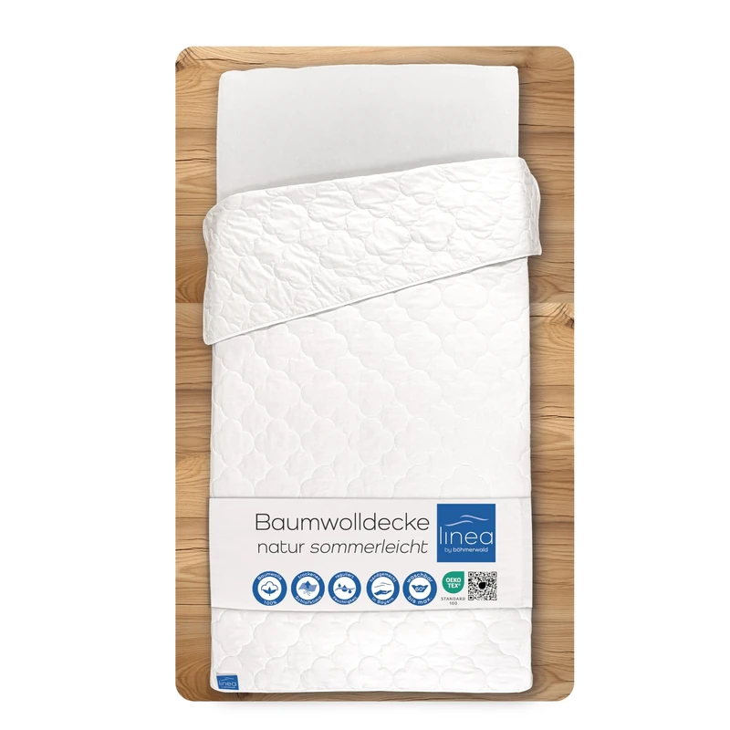 LINEA by böhmerwald nature cotton summer duvet, light, 155 x 220 cm, 100% cotton, suitable for allergy sufferers, washable up to 60 °C, produced in Germany