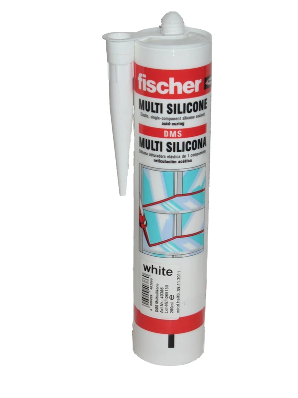 fischer 40386 Multipurpose Silicone Sealant, Kitchen and Bathroom, White, 280ml