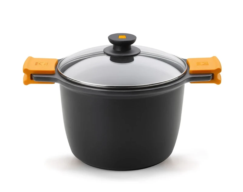 Braisogona EFFICIENT - Tall stew pot with glass lid and silicon handles, 28 cm