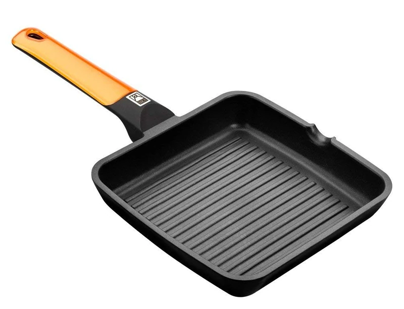 Braisogona Efficient Aluminium Square Ribbed Grill with Handle and Lines, 28 cm, Orange, Cast