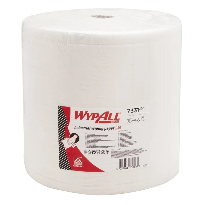WypAll 7331 Industrial Wiping Paper L30 Jumbo Roll - Extra Wide & Long, 3 ply, White (1 roll x 1,000 sheets)