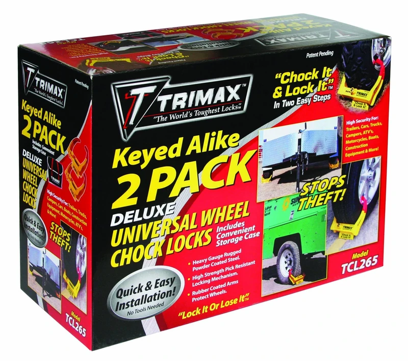 Trimax Deluxe Wheel Chock Lock Keyed Alike 2 Pack-of Tcl65 Includes Carrying Case TCL265, Box Packaging