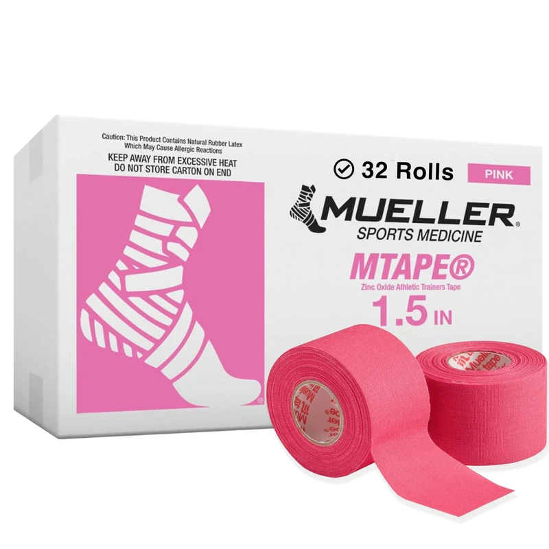 Mueller Sports Medicine MTape Rolls Team Pack, Quality Athletic Tape, Easy to Tear for Fast & Effective Taping, 1.5" x 10 Yards Per Roll, 32 Rolls, Pink