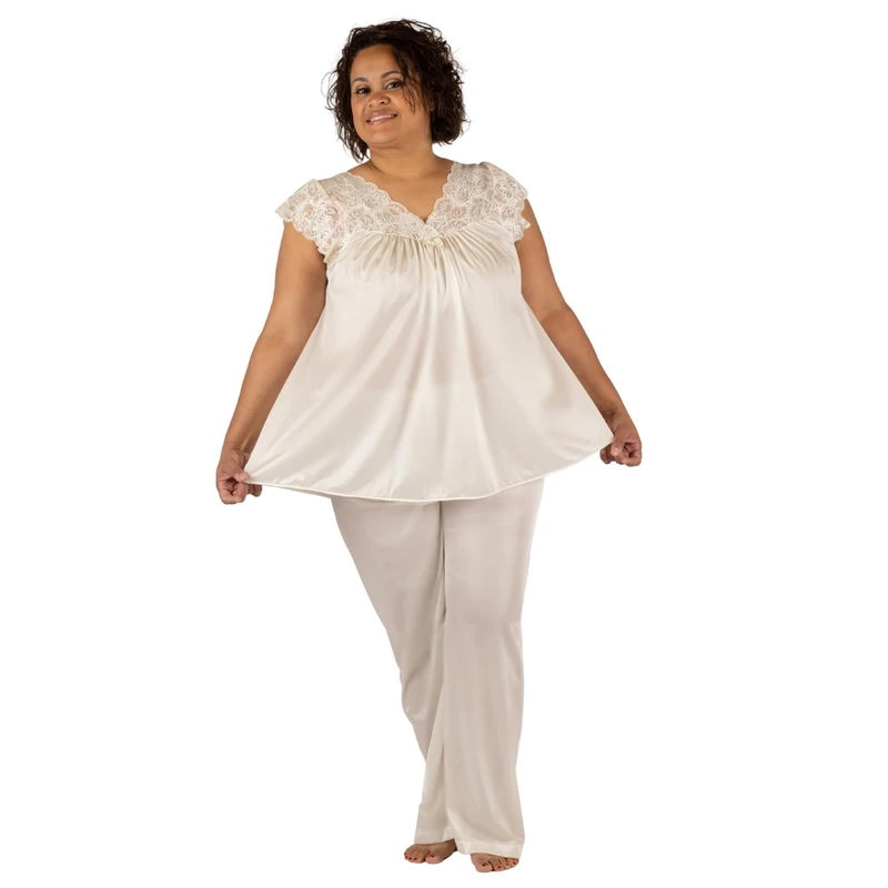 Shadowline Women's Silhouette Short Cap Sleeve Pajama Set - beige - 2X