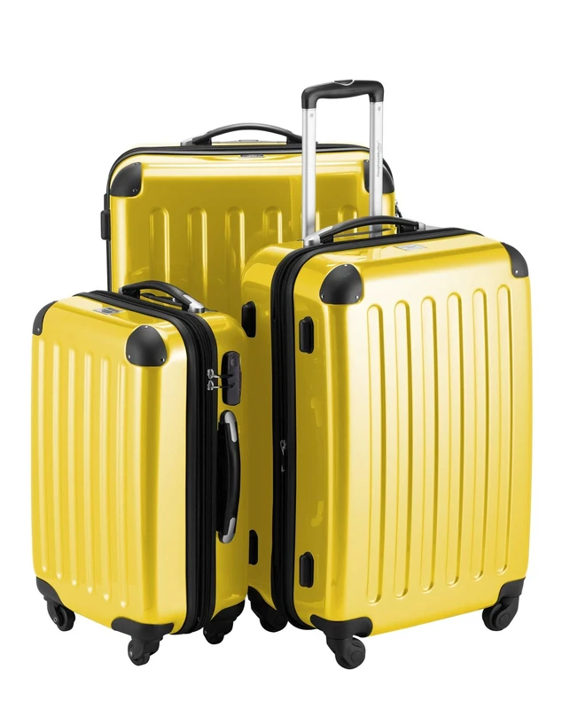 HAUPTSTADTKOFFER® · Three-Piece Hard-Side Suitcase Set Yellow high Gloss · Cabin Luggage 45 Liter (55 x 35 x 20 cm) + Suitcase 87 Liter (63 x 42 x 28 cm) + Suitcase 130 Liter (75 x 52 x 32 cm)