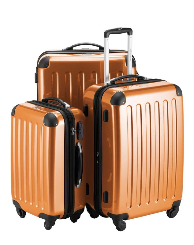 HAUPTSTADTKOFFER® · Three-Piece Hard-Side Suitcase Set Orange high Gloss · Cabin Luggage 45 Liter (55 x 35 x 20 cm) + Suitcase 87 Liter (63 x 42 x 28 cm) + Suitcase 130 Liter (75 x 52 x 32 cm)