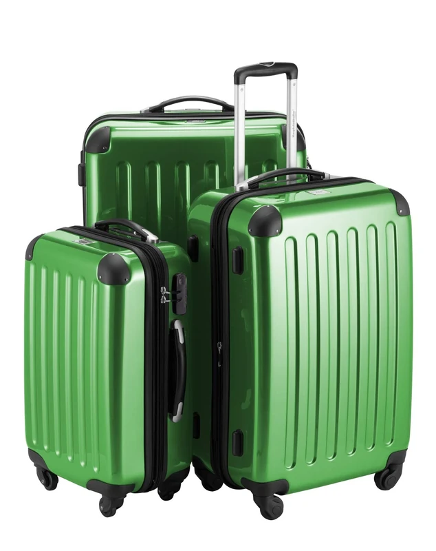 HAUPTSTADTKOFFER® · Three-piece hard-side suitcase Set GREEN high gloss · cabin luggage 45 liter (55 x 35 x 20 cm) + suitcase 87 liter (63 x 42 x 28 cm) + suitcase 130 liter (75 x 52 x 32 cm)
