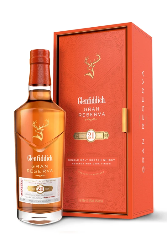 GLENFIDDICH 21 Year Old Single Malt Scotch Whisky - Gran Reserva - Vanilla, Sweet Toffee, Fig - Reserva Rum Cask Finish - Small Batch - Product Of Scotland - 40% ABV - With Gift Box - 70 cl